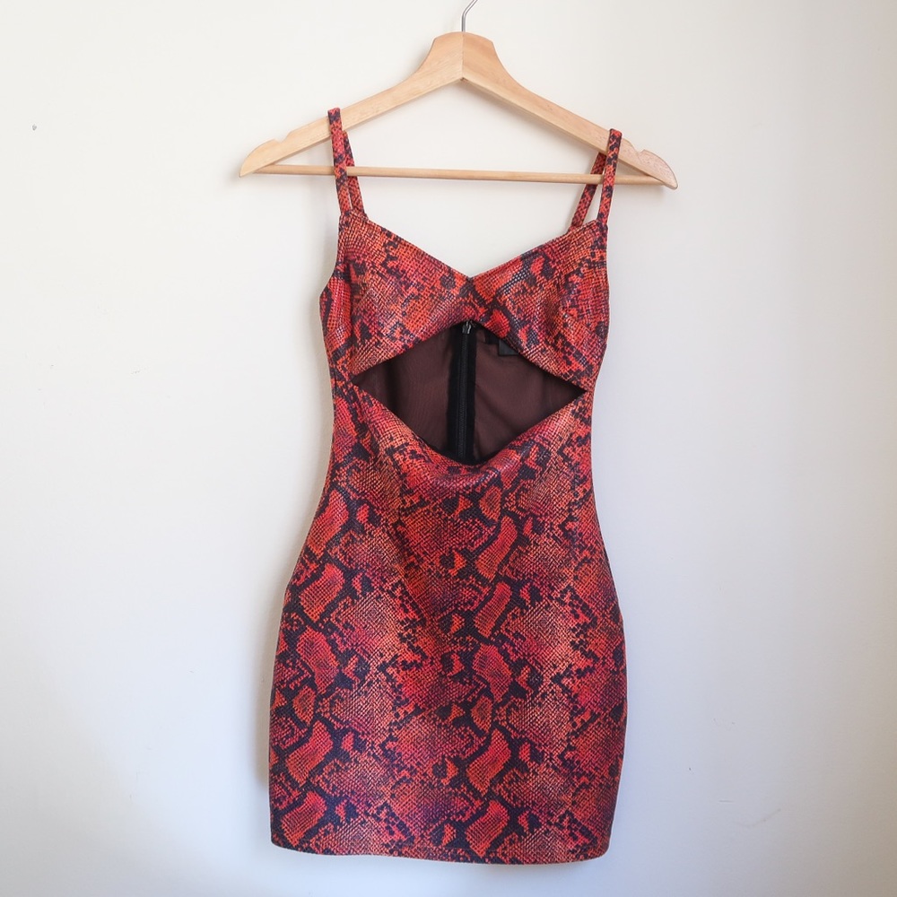 Snake print cut out mini dress